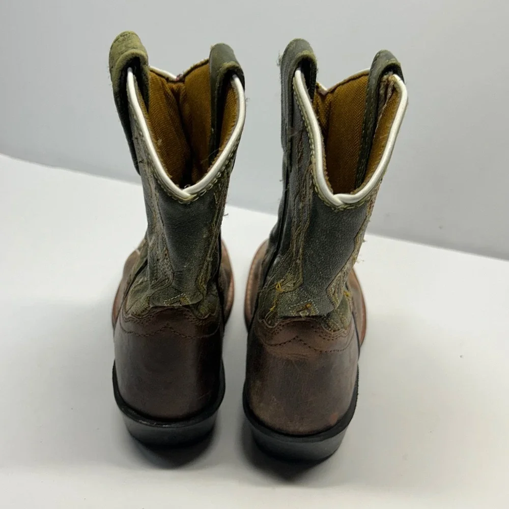 Dan Post Cowboy Boots Brown Green Kids 12 D DPC2946 Western Leather Square Toe